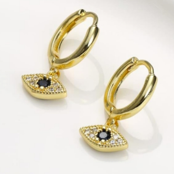 Evil Eye Huggie Earrings – Gold & Blue main image 0